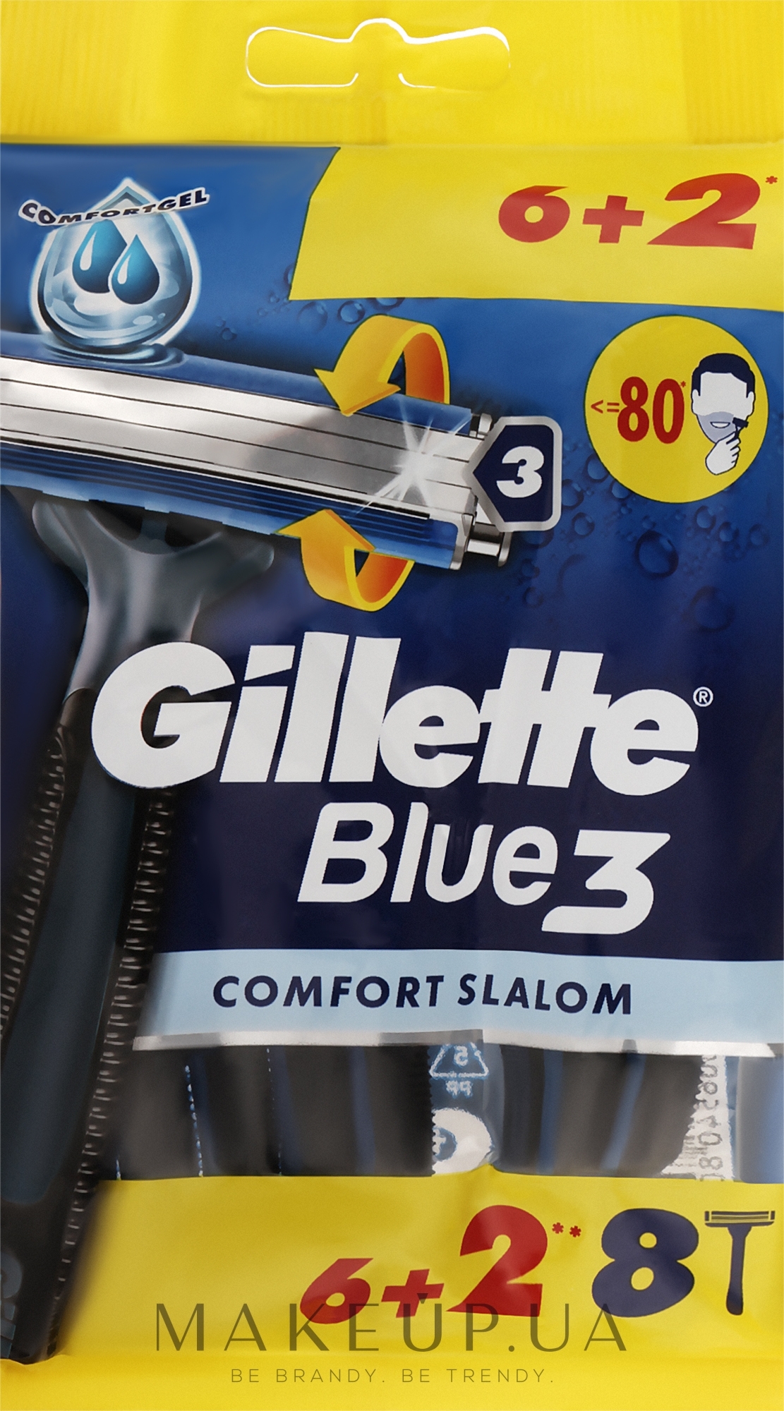 Набор одноразовых станков для бритья, 8 шт. - Gillette Blue 3 Comfort Slalom — фото 8шт