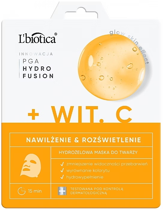 Гідрогелева маска для обличчя з вітаміном C - L'biotica PGA Hydro Fusion + Vit. C — фото N1