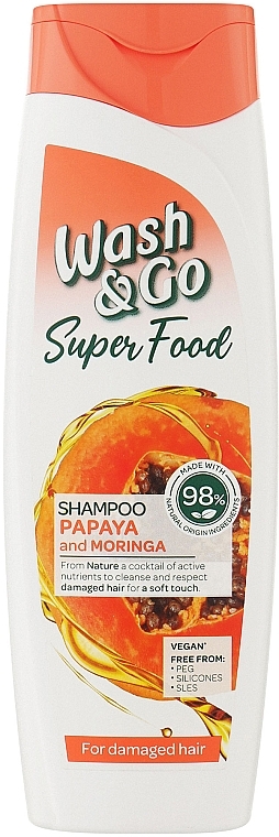Шампунь для пошкодженого волосся з папаєю та морингою - Wash&Go Super Food Shampoo — фото N1