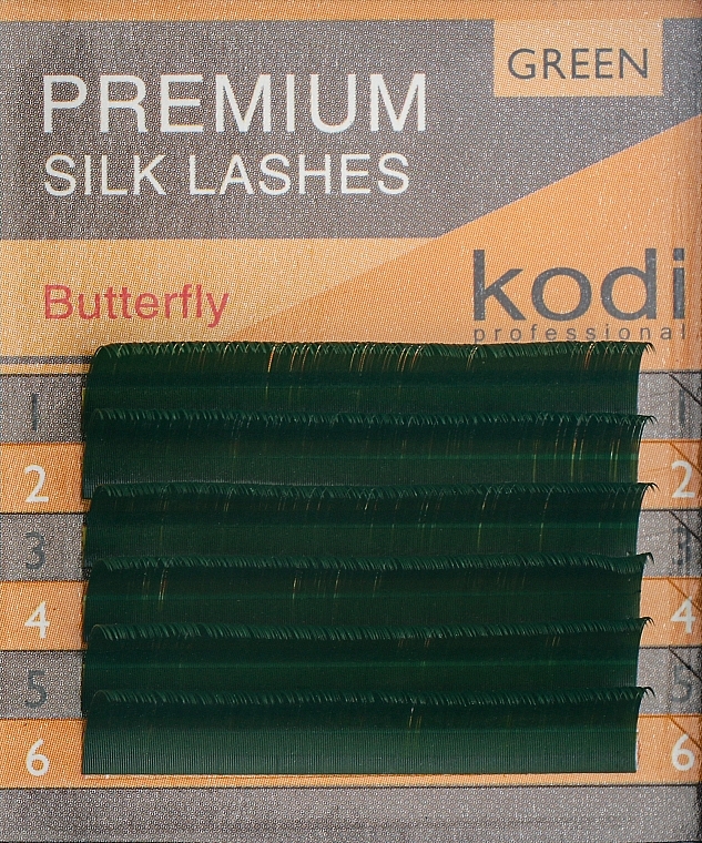 Накладные ресницы зеленые Butterfly C 0.15 (6 рядов: 12 mm) - Kodi Professional — фото N1