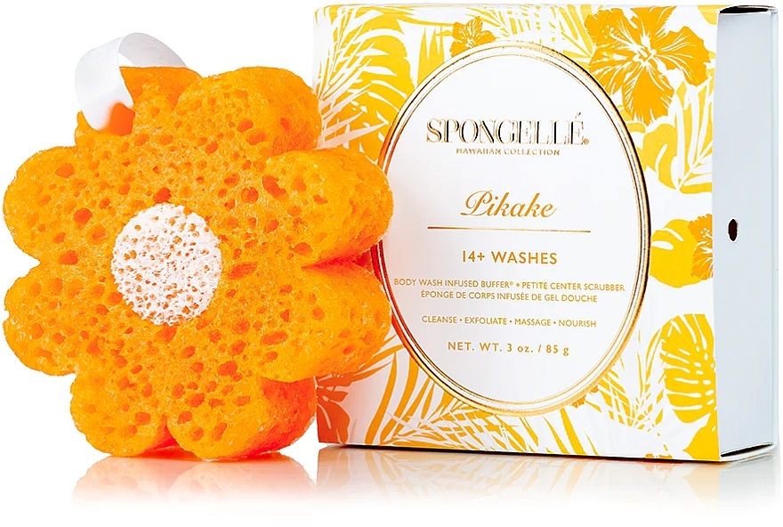 Пенная многоразовая губка для душа, оранжевая - Spongelle Hawaiian Body Wash Infused Buffer Pikake — фото N1