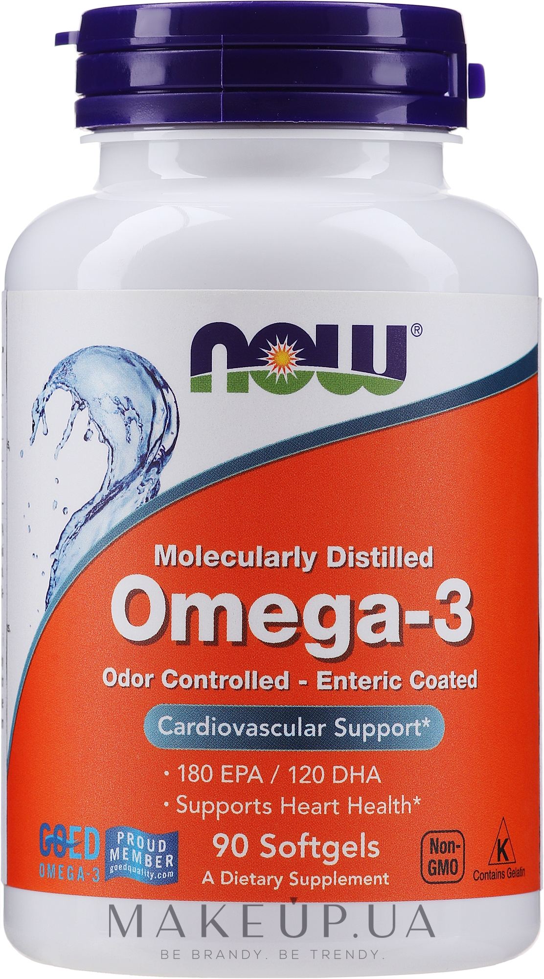 Капсулы "Омега-3" 1000 мг - Now Foods Omega-3 Molecularly Distilled 180 EPA/120 DHA — фото 90шт