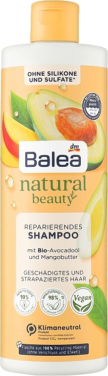 Шампунь для волос с органическим маслом авокадо и маслом манго - Balea Natural Beauty Repairing Shampoo Organic Avocado Oil And Mango Butter — фото N1