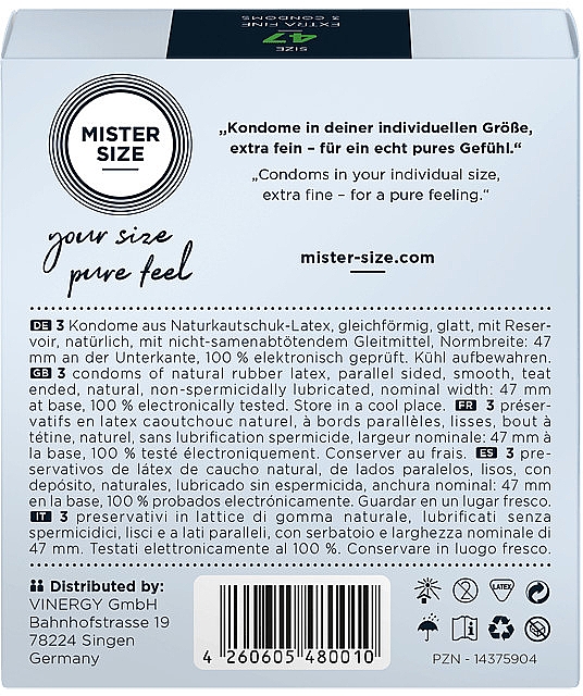 Презервативи латексні, розмір 47, 3 шт. - Mister Size Extra Fine Condoms — фото N3