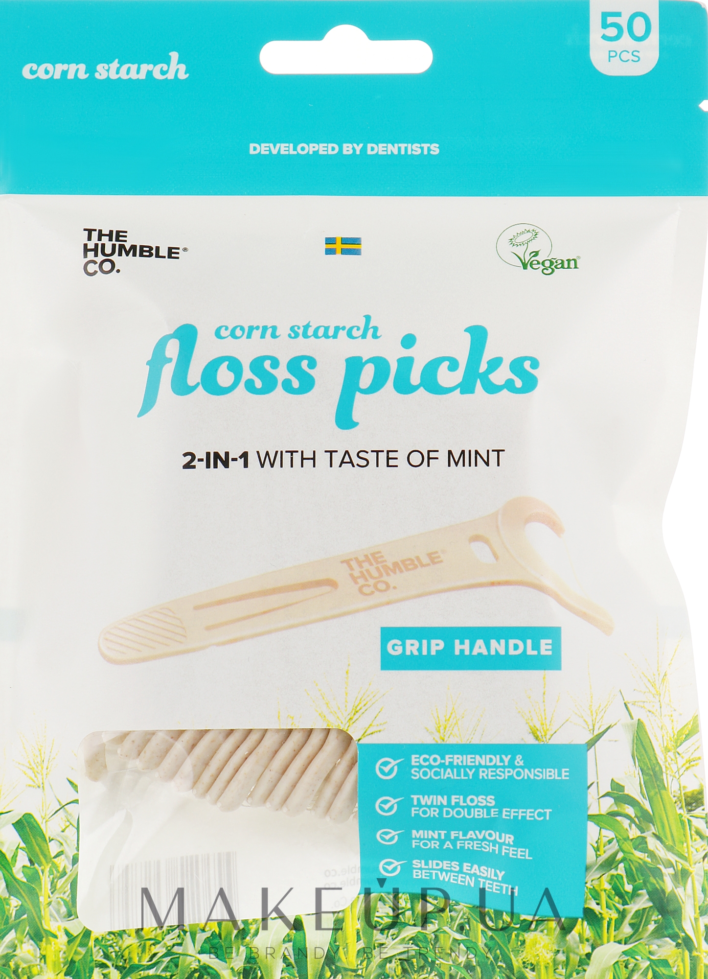 Флосс-зубочистки из кукурузного крахмала «Освежающая мята» - The Humble Co. Floss Picks — фото 50шт