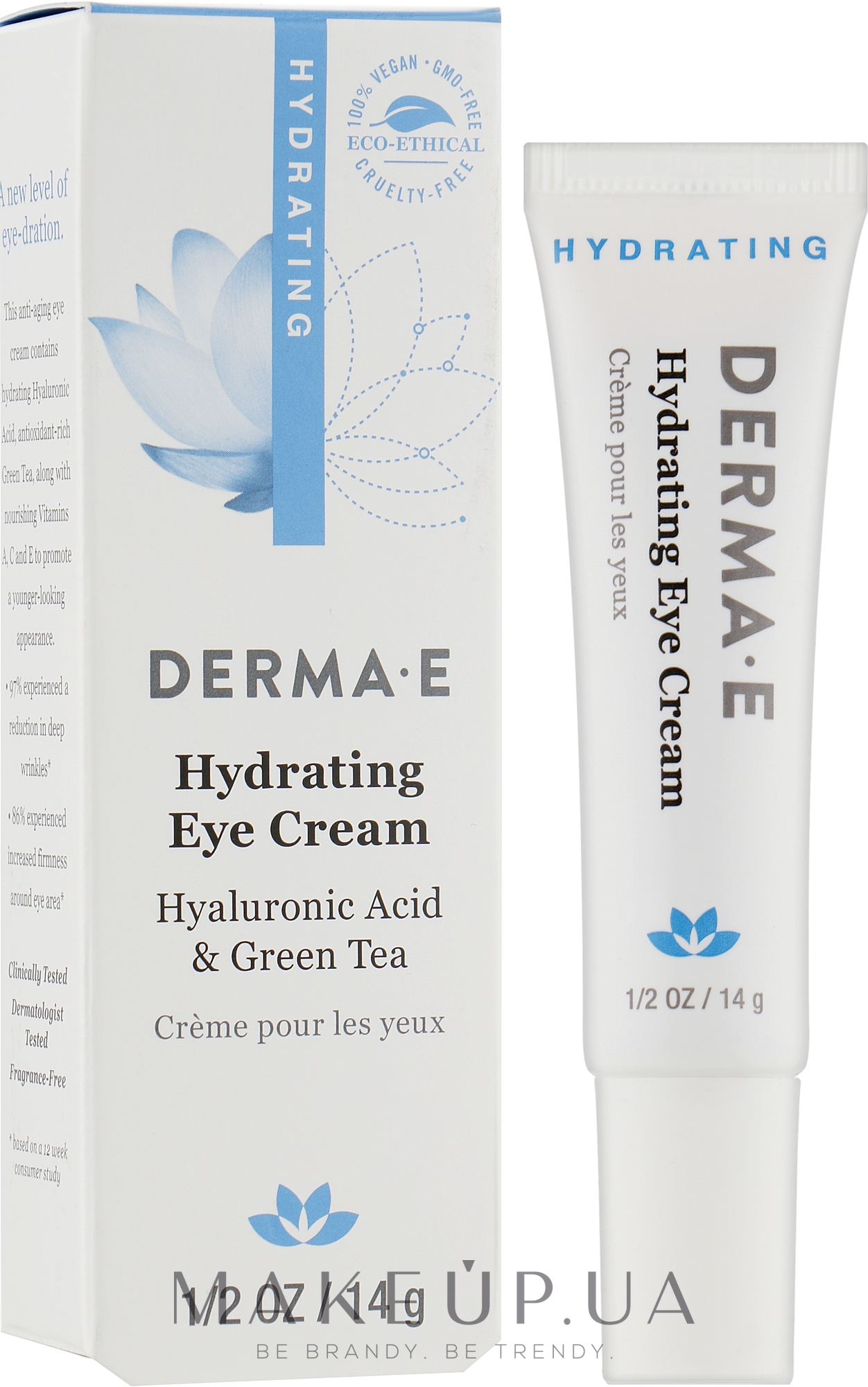 Увлажняющий крем для век с гиалуроновой кислотой и зеленым чаем - Derma E Hydrating Eye Cream — фото 14g