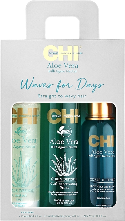 Набор - CHI Aloe Vera Waves For Days Kit (h/gel/147ml + spray/177ml + h/oil/89ml) — фото N1