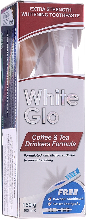 Набор "Для любителей чая и кофе", бело-голубая щетка - White Glo Coffee & Tea Drinkers Formula Whitening Toothpast (toothpaste/100ml + toothbrush) — фото N1