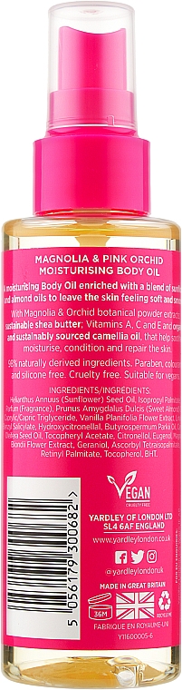 Зволожувальна олія для тіла - Yardley Flowerazzi Magnolia & Pink Orchid Moisturising Body Oil — фото N2
