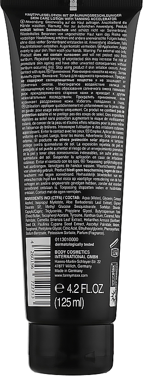 Лосьйон для засмаги в солярії з олією ши, тирозином та алое вера - Tannymax Super Black Tanning Lotion  — фото N2