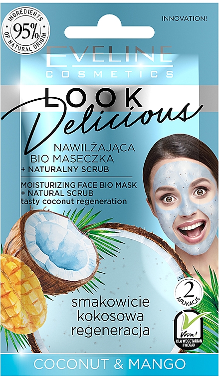 Увлажняющая маска "Кокос и манго" - Eveline Cosmetics Look Delicious Face Bio Mask with natural Scrub