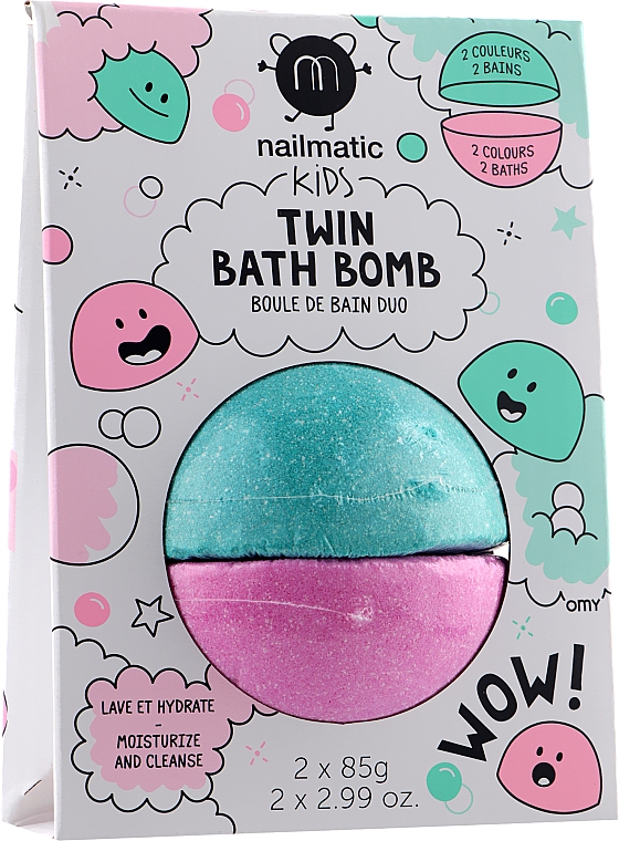 Бомбочки для ванни, рожевий і зелений - Nailmatic Kids Twin Bath Bomb — фото N1