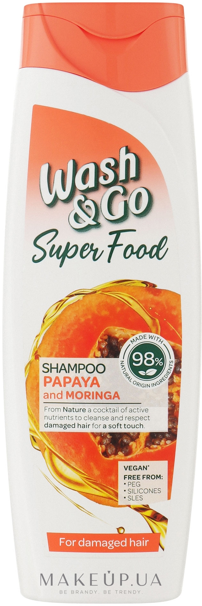 Шампунь для пошкодженого волосся з папаєю та морингою - Wash&Go Super Food Shampoo — фото 400ml