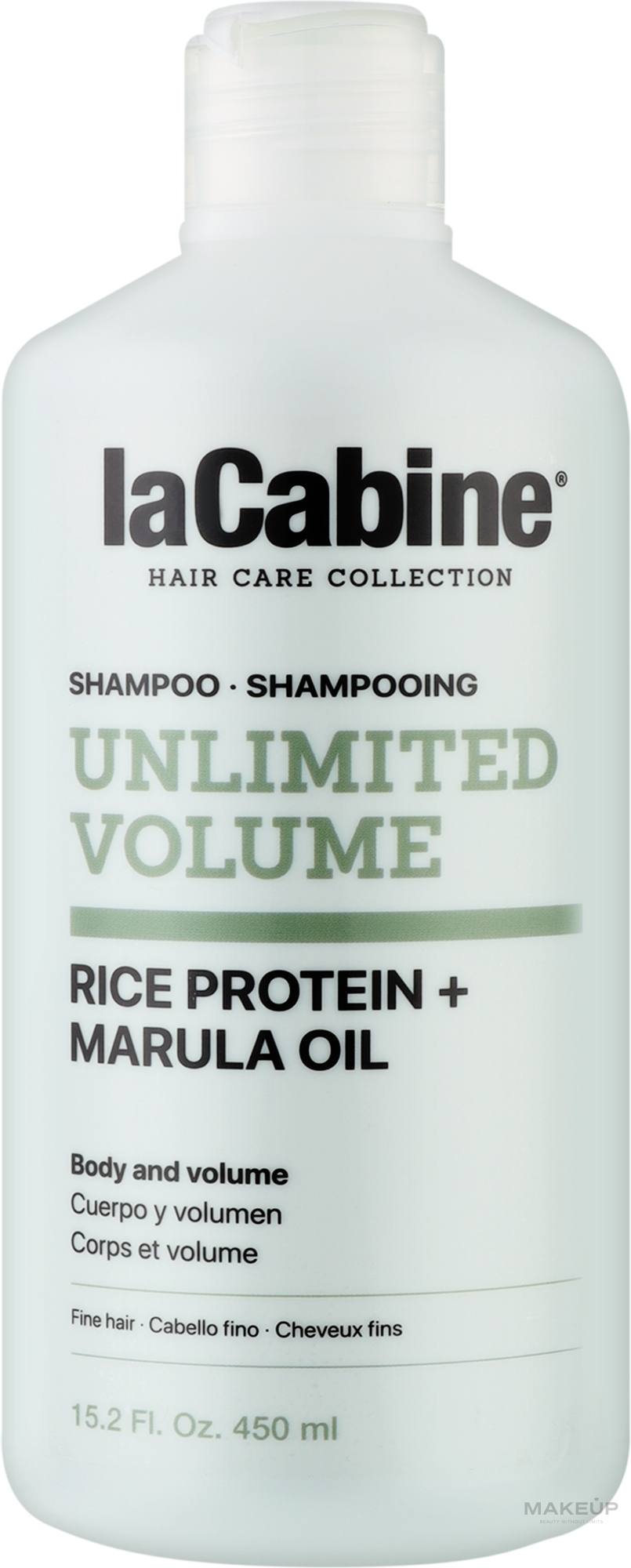 Шампунь для об'єму з рисовим протеїном та олією марули - La Cabine Unlimited Volume Shampoo Rice Protein + Marula Oil — фото 450ml