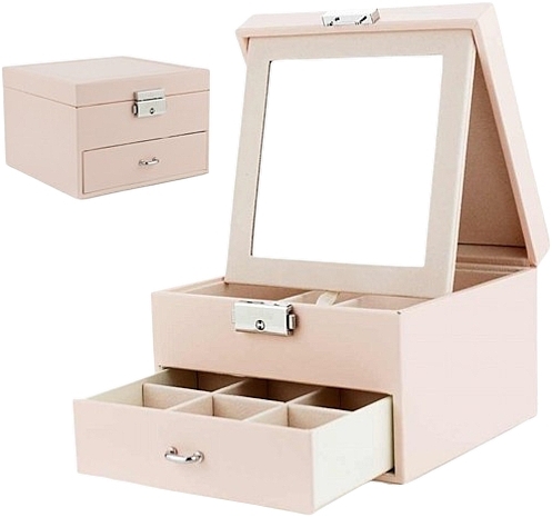 Скринька для прикрас та годинників із дзеркалом, пудрова - Ecarla — фото N1