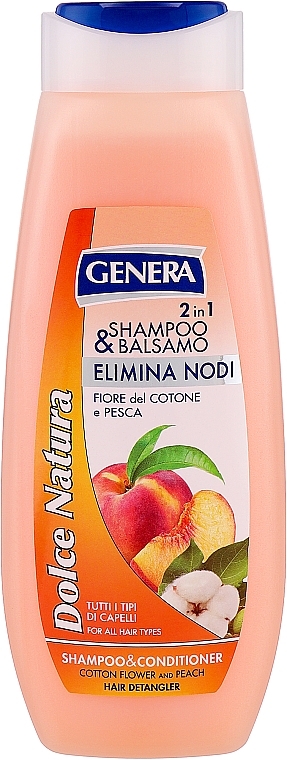 Шампунь-бальзам для волосся 2 в 1 "Квітка бавовни та персик" - Genera Dolce Natura Shampoo — фото N1