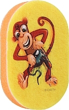 Губка банная детская, желто-оранжевая с обезьяной - LULA — фото N1