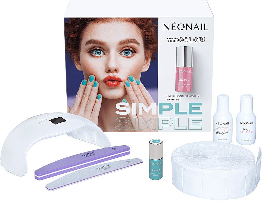 NeoNail Professional Simple One Step Basic Starter Set (n/polish/7.2g + lamp + n/cln/50ml + rem/50ml + accessories) - Набір — фото N1