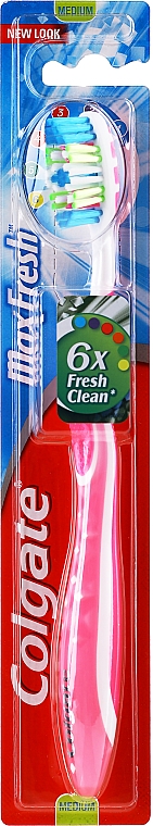 Зубная щетка средней жесткости, бело-розовая - Colgate Max Fresh Medium — фото N1