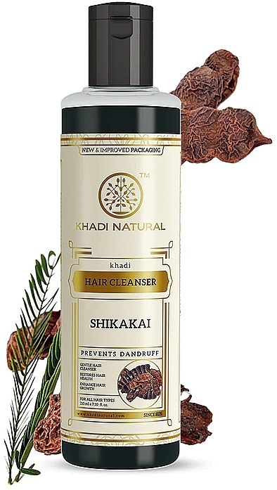 Натуральный травяной шампунь "Шикакай" против перхоти, выпадения и ломкости волос с мыльными орешками и амлой - Khadi Natural Ayurvedic Shikakai Hair Cleanser — фото N1
