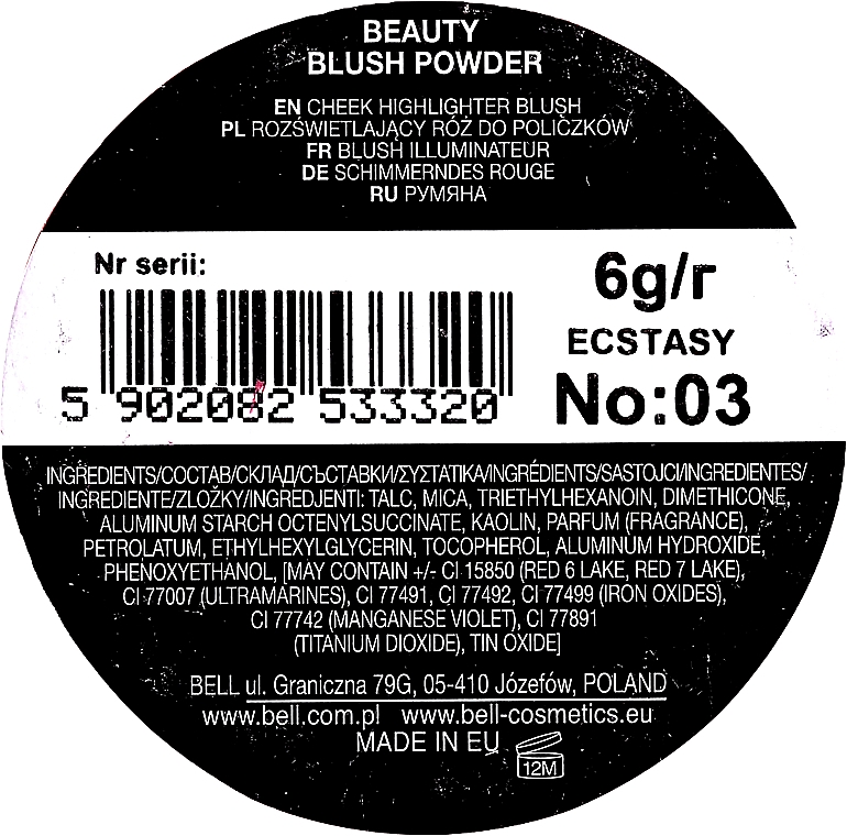 Рум'яна компактні - Bell Beauty Blush Powder — фото N3