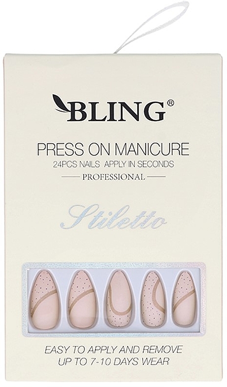 Накладні нігті "Stiletto", рожеві  - Bling Press On Manicure — фото N1