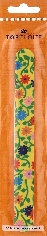 Пилочка для нігтів 2-функціональна пряма, 7446, жовта з квітами - Top Choice — фото N1