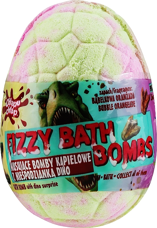Бомбочка для ванны "Дино" с сюрпризом, зелено-розовая с ароматом оранжада - Chlapu Chlap Dino Bubble Orangeade Cream Fizzy Bath Bombs — фото N1
