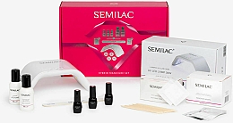 Парфумерія, косметика Semilac Hybrid Manicure Set (lamp + n/base/3ml + n/top/3ml + n/polish/3ml + n/cl/50ml + n/aceton/50ml + n/rem/wraps/50pc + n/pads/200pc + n/file/1pc + n/sticks/10pc) - Набір