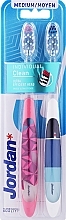 Парфумерія, косметика Зубні щітки середні, біла з блакитним + рожева з візерунком - Jordan Individual Clean Medium