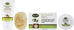 Набор, крем с аргановым маслом - Kalliston Avocado Oil Gift Box (b/cr/50ml + b/butter/50ml + mass/soap/110g + sponge) — фото N2