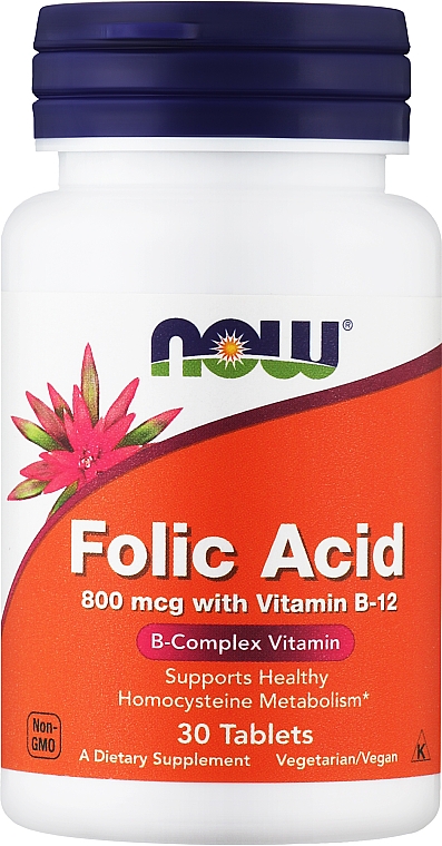 Диетическая добавка "Фолиевая кислота 800 мкг" в таблетках - Now Folic Acid 800 mcg + B12
