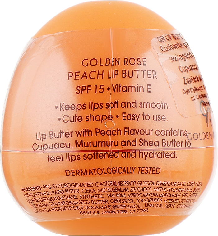 Бальзам-масло для губ, персик - Golden Rose Lip Butter SPF15 Peach — фото N1