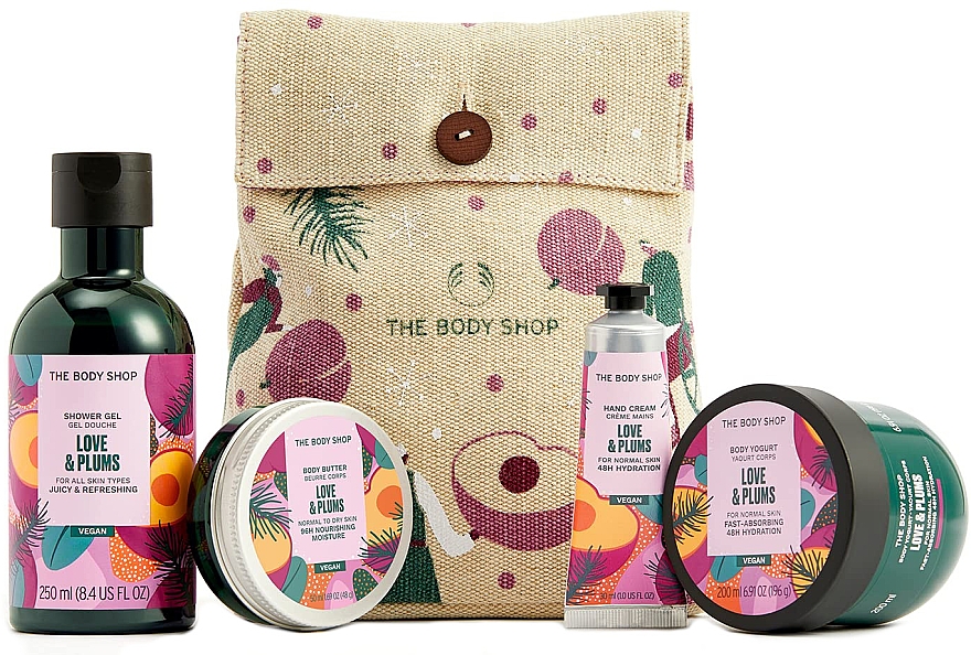 Набор - The Body Shop Love & Plums Essentials Gift (sh/gel/250ml + b/but/50ml + h/cr/30ml + b/cr/200ml