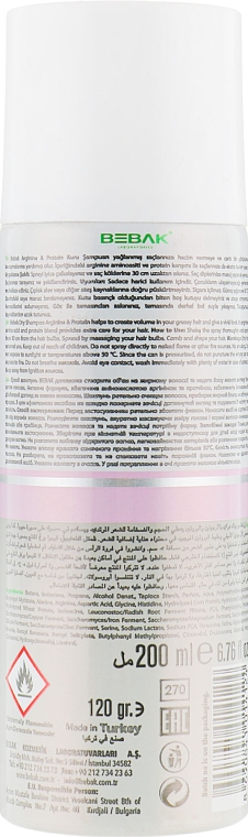 Сухой шампунь для волос с аргинином и протеином - Bebak Laboratories Arginine & Proteine Dry Shampoo — фото N2
