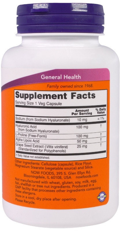 Гиалуроновая кислота - Now Foods Hyaluronic Acid 100 mg — фото N2