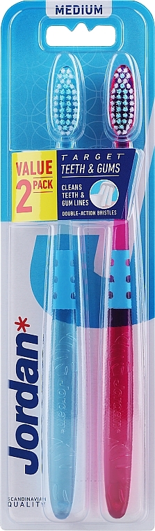 Зубная щетка средней жесткости, голубая + розовая - Jordan Target Teeth Toothbrush — фото N2