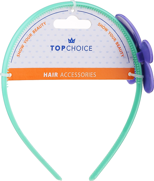 Обруч для волос 27864, мятный с фиолетовым цветком - Top Choice — фото N1