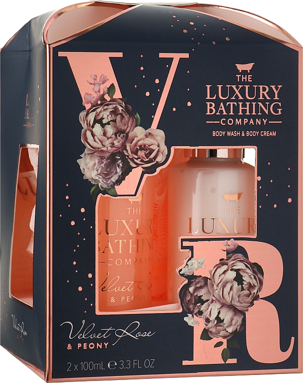 Набор - Grace Cole The Luxury Bathing Velvet Rose & Peony Exquisite (sh/gel/100ml + b/cr/100ml + sponge/1pc) — фото N1