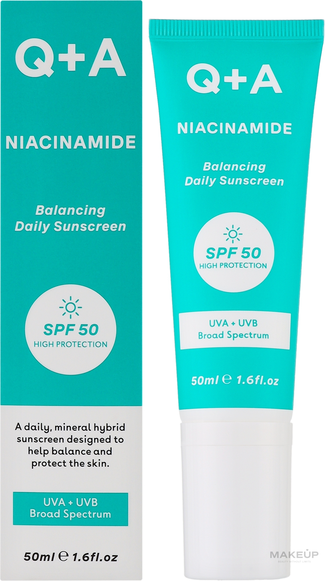 Балансирующий солнцезащитный крем для лица - Q+A Niacinamide Balancing Daily Sunscreen SPF 50 — фото 50ml