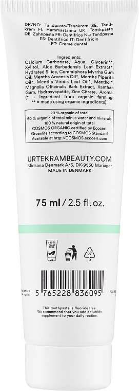 Органическая зубная паста "Свежая мята" - Urtekram Sensitive Fresh Mint Organic Toothpaste — фото N2