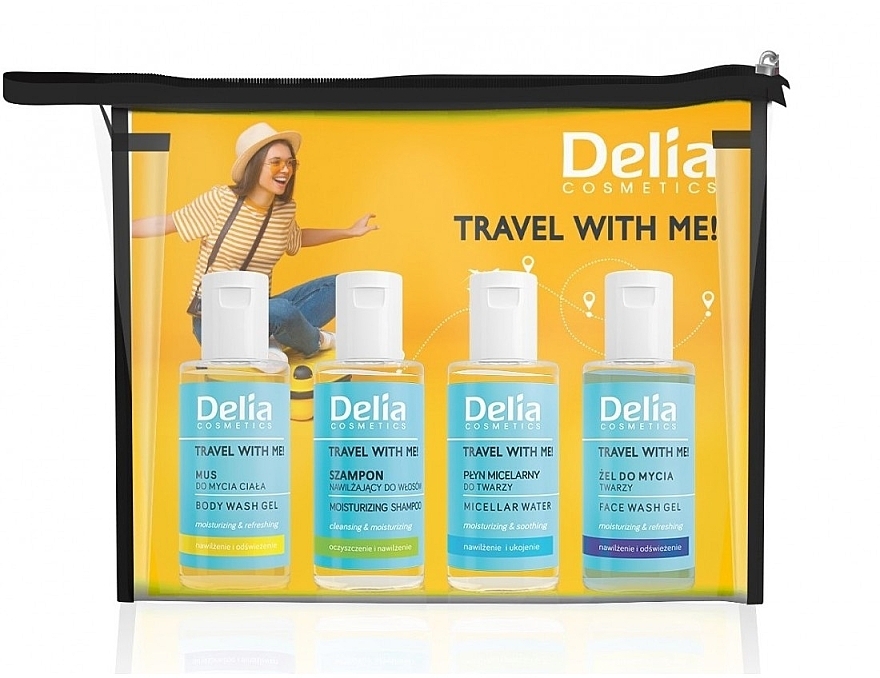 Набір з 4 мініпродуктів у косметичці - Delia Travel With Me! — фото N1