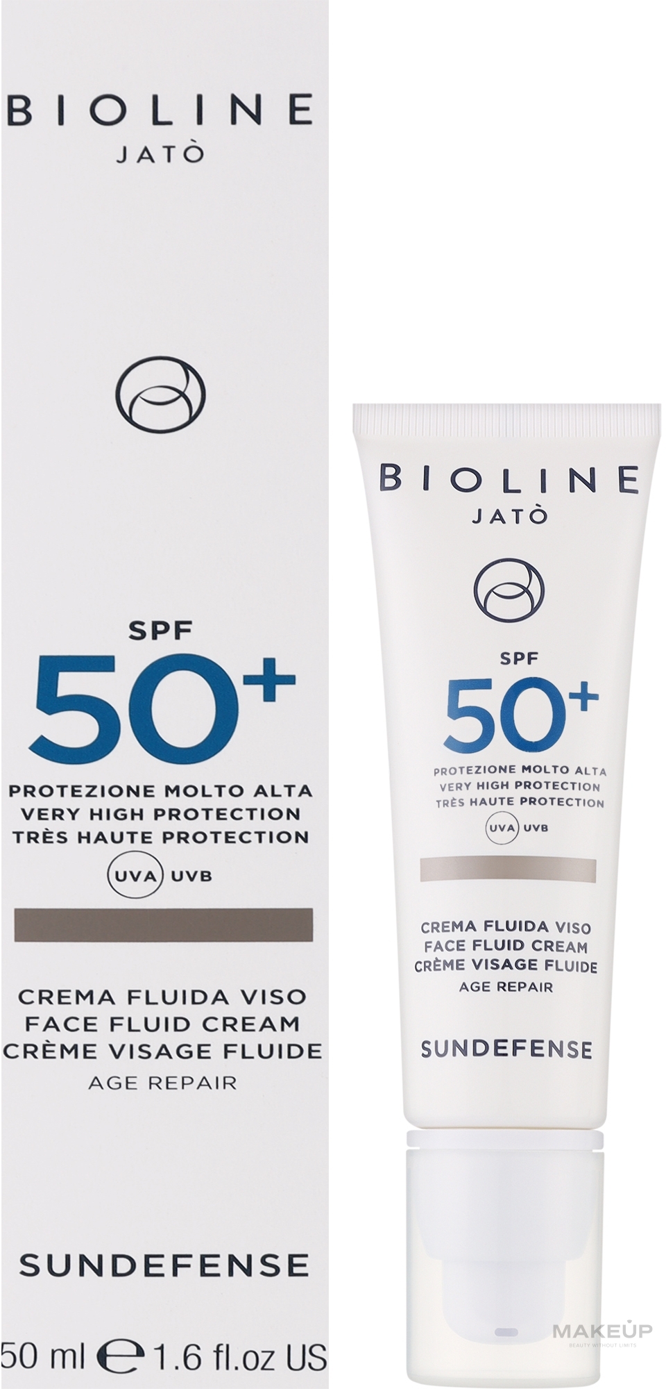 Сонцезахисний омолоджуючий крем-флюїд для обличчя з високим ступенем захисту - Bioline Jato Sundefense Very Higt Protection Face Fluid SPF50+ — фото 50ml