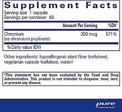 Диетическая добавка "Хром пиколинат", 200mcg - Pure Encapsulations Chromium Picolinate — фото N2