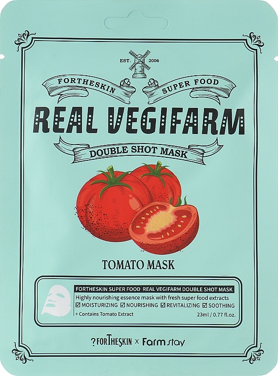 Освітлювальна маска для обличчя з екстрактом томата - Fortheskin Super Food Real Vegifarm Double Shot Mask Tomato — фото N1