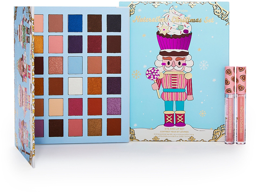 Набор - I Heart Revolution Christmas Nutcracker Makeup Gift Set (shadow palette/30x0.9g + lip gloss/2x2.5ml) — фото N4