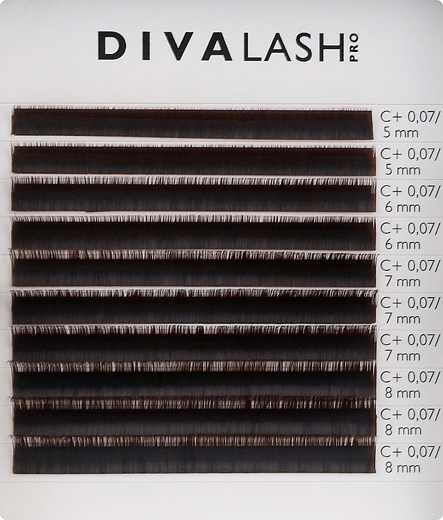 Вії для нарощування С+ 0.07 (5-8 мм), 10 ліній, coffee - Divalashpro — фото N1