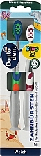 Детские зубные щетки, 2 шт., сине-зеленая + бело-фиолетовая - Dontodent Kids — фото N1