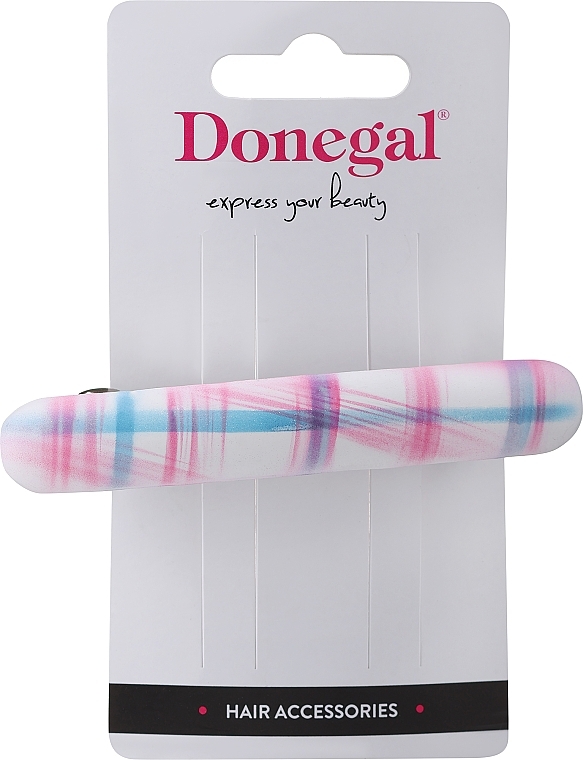 Заколка-автомат для волосся, FA-5684, біла з рожево-блакитними смугами - Donegal — фото N1