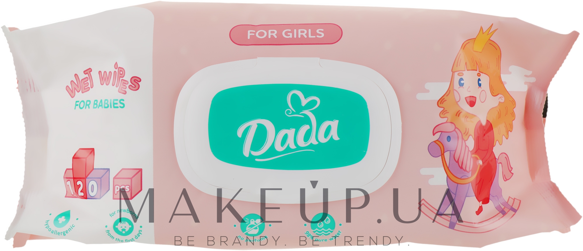 Вологі серветки без запаху для дівчаток, з клапаном - Dada Wipes For Girls — фото 120шт